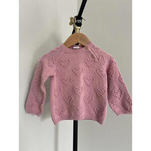 H&M Dusty Rose Pink Heart Knit Crewneck Sweater, 100% Cotton